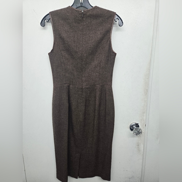 Elegant Ralph Lauren Wool Cashmere Brown Sleeveless Midi Dress w. Leather Sz. 4 - Picture 3 of 14